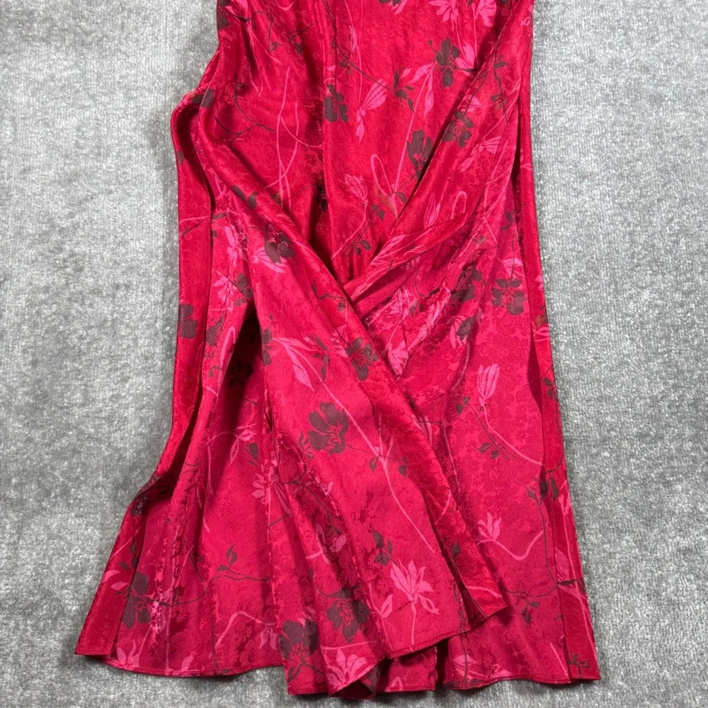 August Silk Intimates Red Floral 100% Silk Slip Dress Midi Spaghetti Strap M - Picture 6 of 6